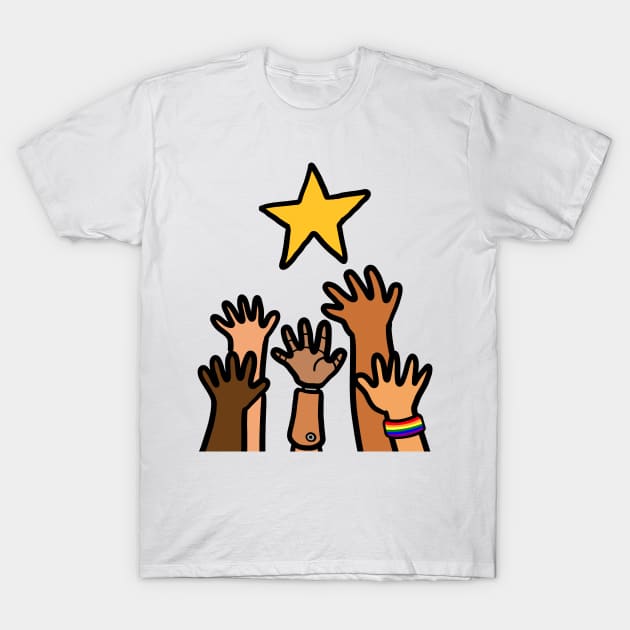 Hands reaching out star. Success motivation concept. T-Shirt by Nalidsa